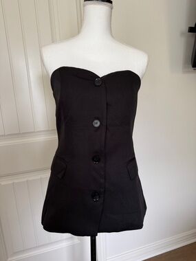 Commense Strapless Black Button-Front Mini Dress